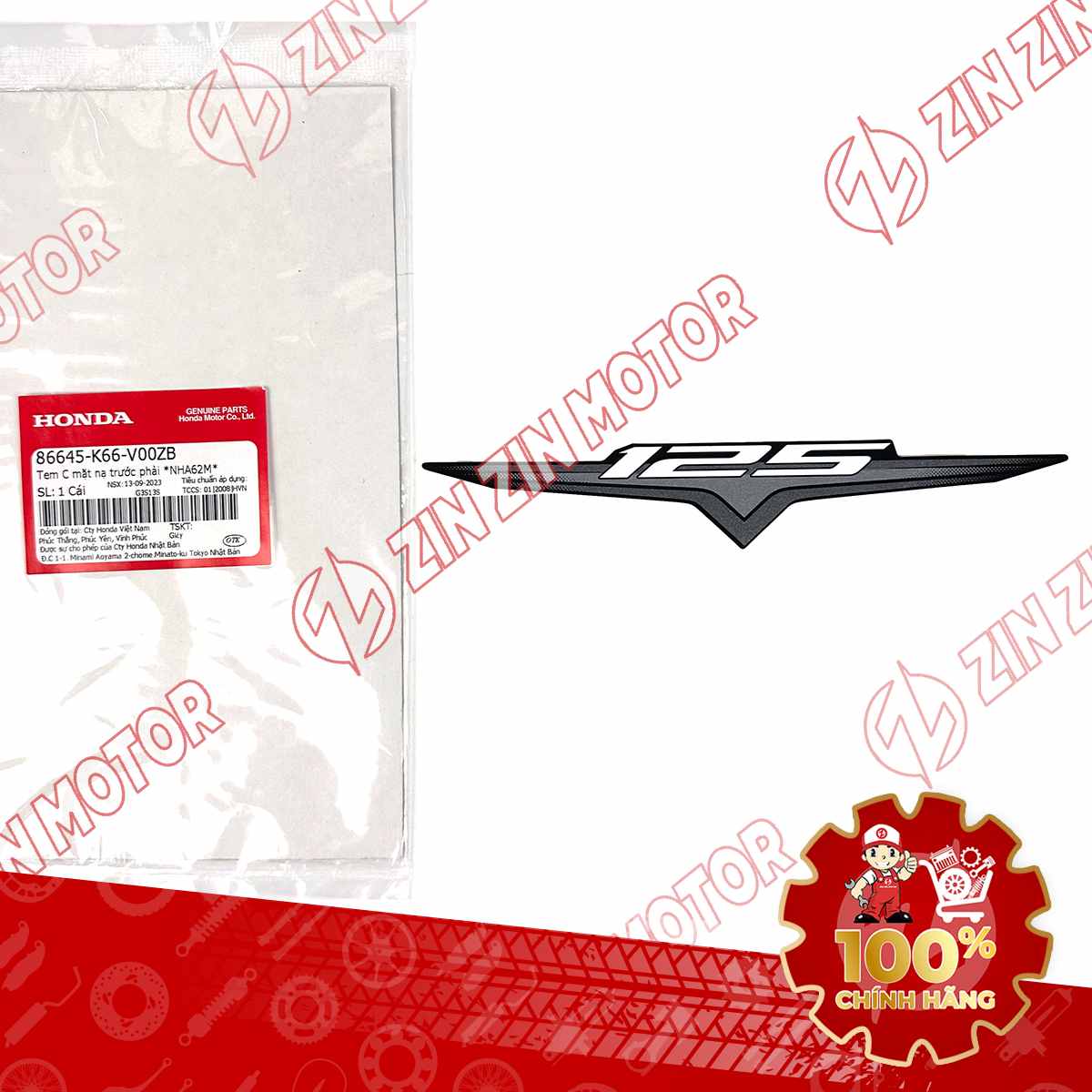 Tem Số 125 Cánh Yếm AB 2016, Air Blade 125 2016 Cam Đen Phiên Bản Thể Thao TYPE2 86645K66V00ZB Chính Hãng Honda