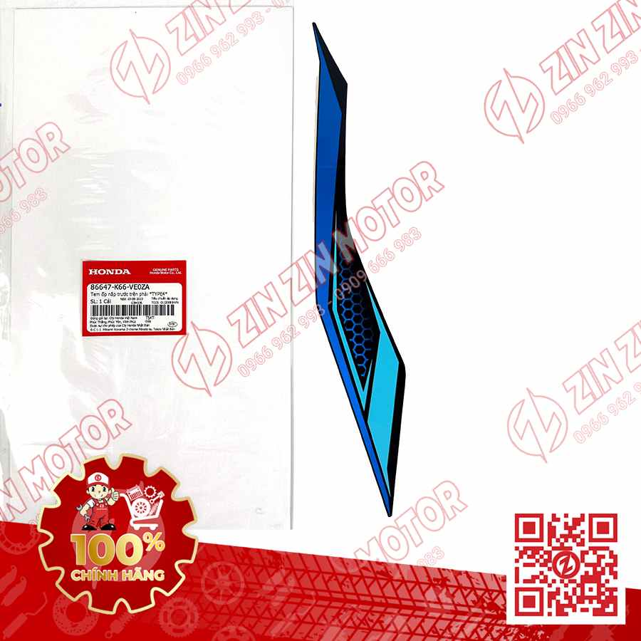 Tem Ốp Nắp Trước Phải, Tem Mặt Nạ AB 2018, Air Blade 125 2018 Xanh Đen Phiên Bản Tiêu Chuẩn 86647K66VE0ZA Chính Hãng Honda