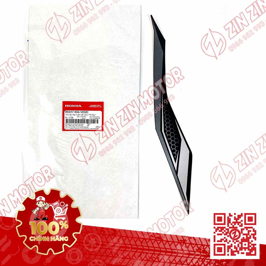 Tem Ốp Nắp Trước Phải, Tem Mặt Nạ AB 2018, Air Blade 125 2018 Bạc Đen Phiên Bản Tiêu Chuẩn 86647K66VE0ZC Chính Hãng Honda
