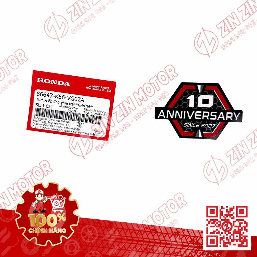 Tem Dán Biểu Tượng Kĩ Niệm 10 Năm Honda AB 2018, Air Blade 125 2018 Đen Nhám 86647K66VG0ZA Chính Hãng Honda