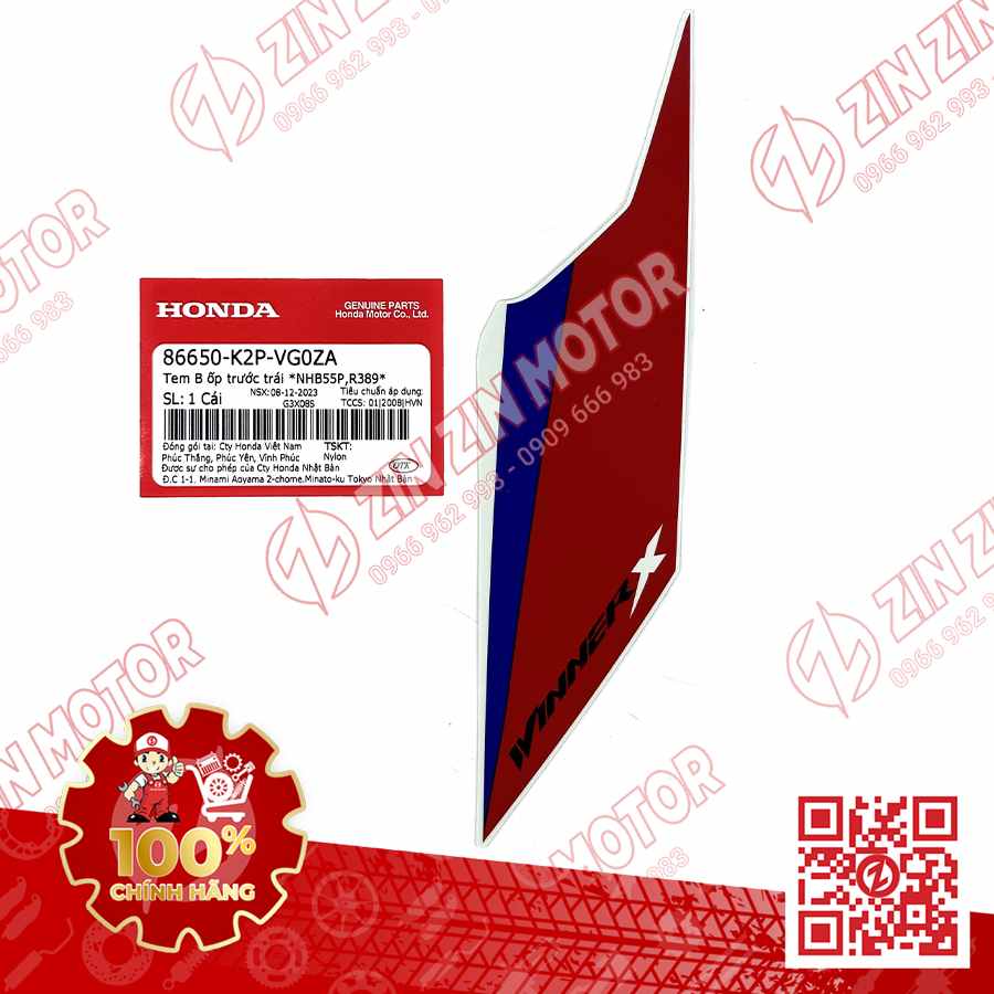 TEM MẶT NẠ TRƯỚC WINNER X V4 2024 MIẾNG DƯỚI TRÁI 86650K2PVG0ZA XE ĐỎ HRC PHIÊN BẢN THỂ THAO