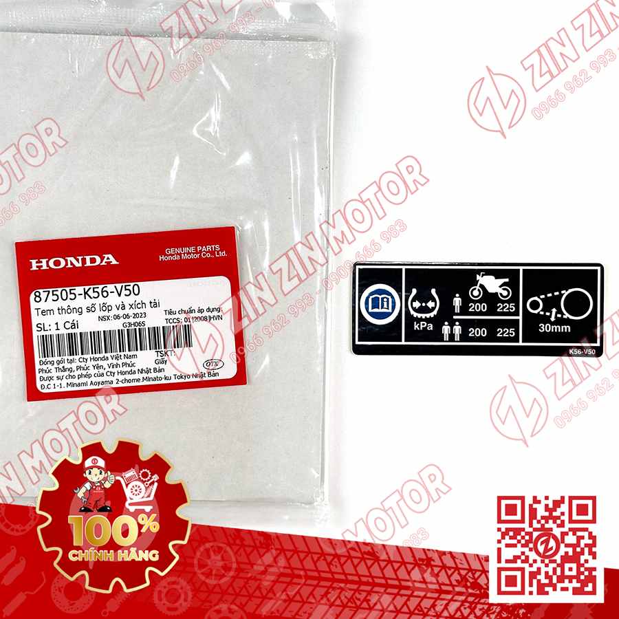 TEM THÔNG SỐ WINNER X, WINNER X V3 2022 2023, WINNER X V4 2024, WINNER R NHÃN LỐP XE VÀ XÍCH TẢI 87505K56V50