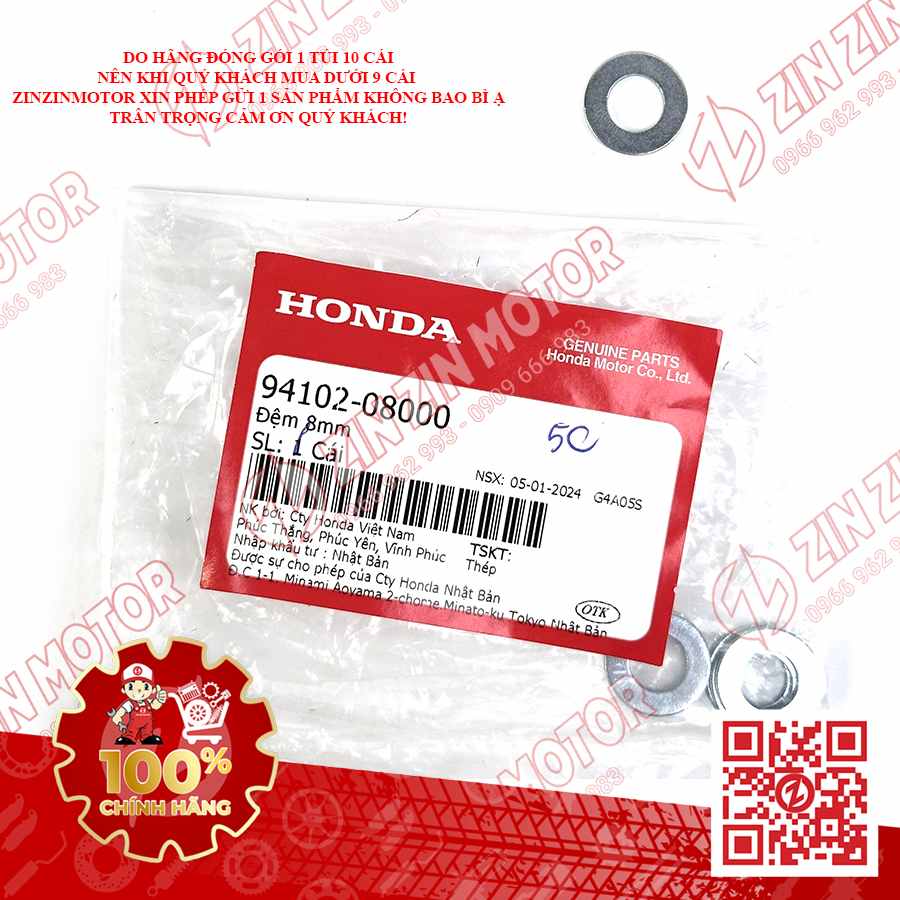 VÒNG ĐỆM 8MM, LÔNG ĐỀN GÁC CHÂN TRƯỚC WINNER X, WINNER X V3 2022 2023, WINNER X V4 2024, WINNER R, 9410208000