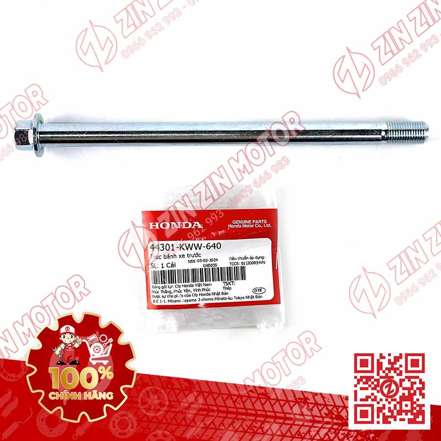 TRỤC BÁNH XE FUTURE 125 MẬP, FUTURE FI 125, FUTURE BXC 125 2014 2015 2016 2017 TRƯỚC , TRỤC CỐT BÁNH TRƯỚC WAVE RSX 2019 2020 2021 2022 2023 , WAVE ALPHA 2017 - 2023 2024 - 2025, WAVE BLADE 110 , VISION 2026 44301KWW640 CHÍNH HÃNG
