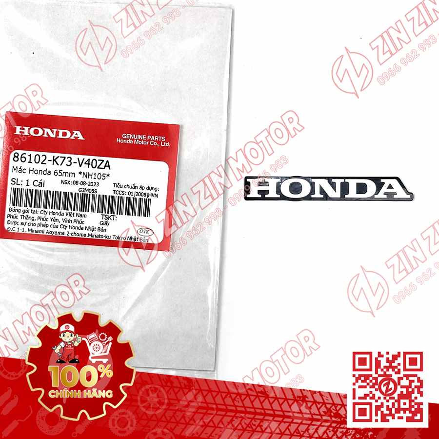 TEM CHỮ HONDA 65MM DÁN DÈ SAU FUTURE 125 FI, FUTURE LED 2018 2019 2020 2021 2022 2023 2024 86102K73V40ZA