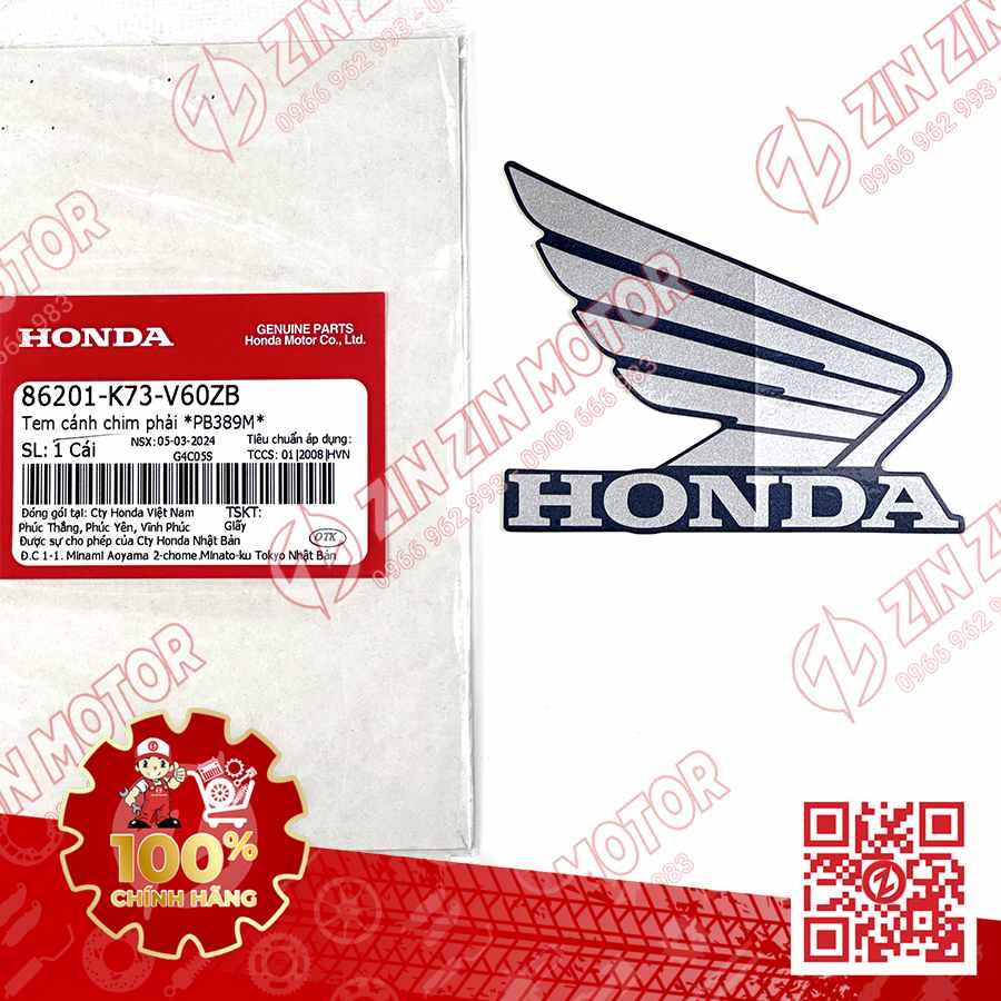 TEM CÁNH CHIM HONDA XE FUTURE 125 FI, FUTURE LED XANH BẠC ĐEN 2019 BÊN PHẢI 86201K73V60ZB