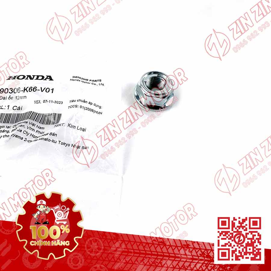 TÁN CỐT BÁNH, ĐAI ỐC MẶT BÍCH 12MM , TÁN CỐT BÁNH TRƯỚC SAU WAVE RSX 2019 2020 2021 2022 2023 , WAVE ALPHA 2017 - 2023 2024 - 2025, WAVE BLADE 110 , VISION 2026 SỬ DỤNG CHO NHIỀU DÒNG XE HONDA 90306K66V01 CHÍNH HÃNG