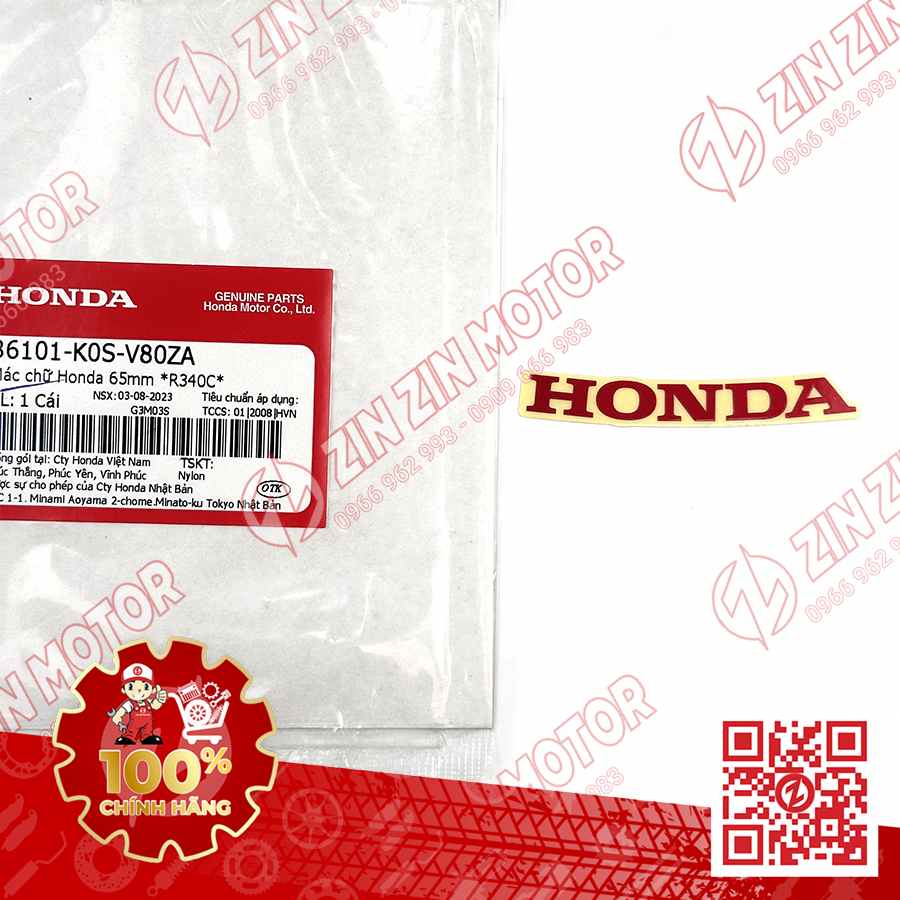 Tem Honda 65MM Dán Mặt Nạ Trước SH 125/160i 2024 - 2026 Đỏ 86101K0SV80ZA Chính Hãng