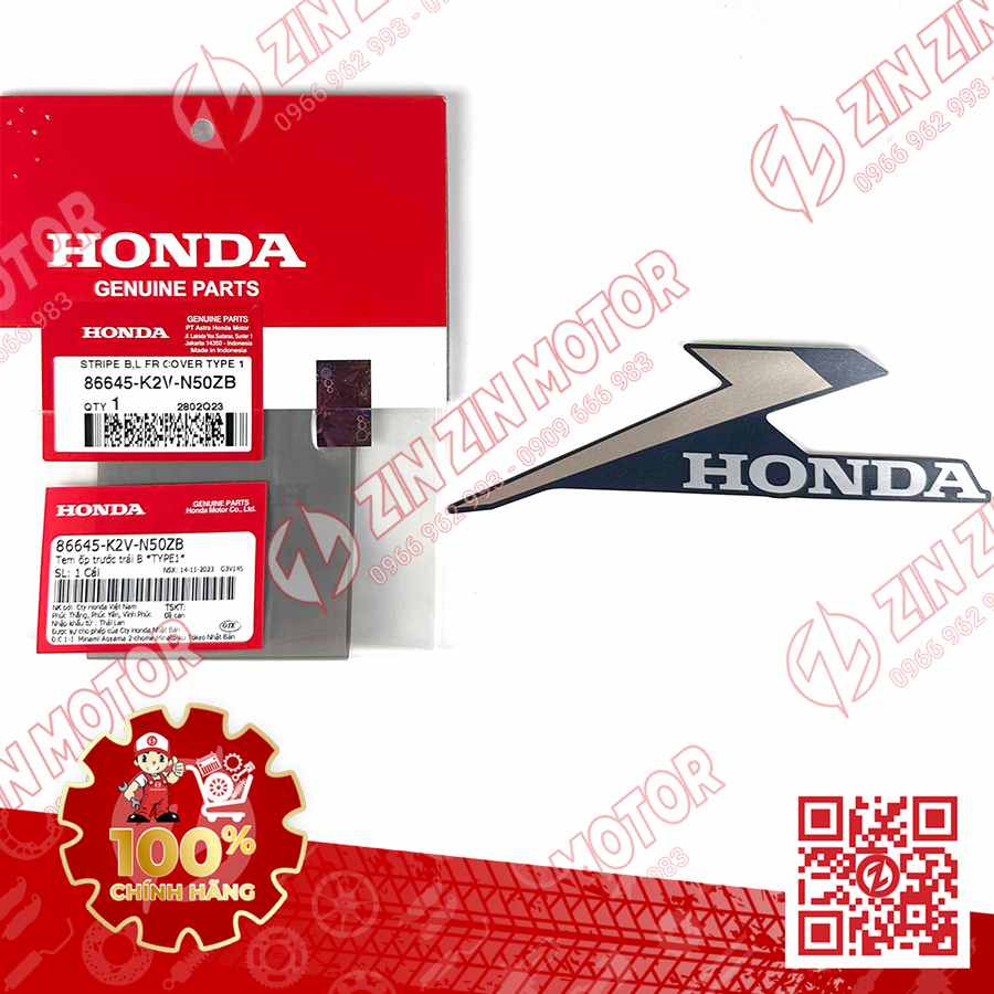 TEM CHỮ HONDA DÁN CÁNH YẾM VARIO 125 2023 2024 TRÁI 86645K2VN50ZB CHÍNH HÃNG