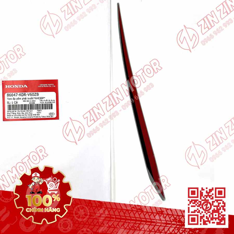 Tem Cánh Yếm, Bửng Phải SH 2024, SH 160i 2024, SH125i 2024 Đỏ Nền Xám 86647K0RV60ZB Chính Hãng