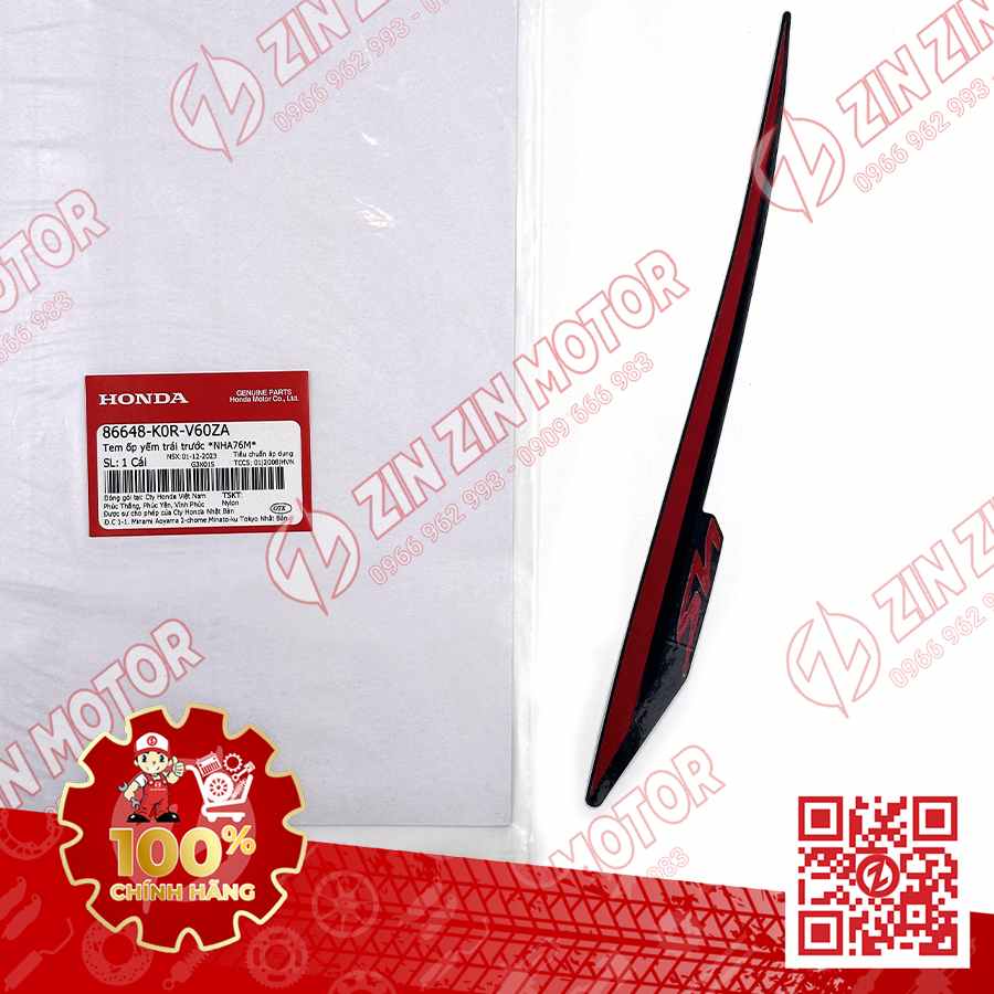 Tem Cánh Yếm, Bửng Trái SH 2024, SH 160i 2024, SH125i 2024 Đỏ Nền Đen 86648K0RV60ZA Chính Hãng