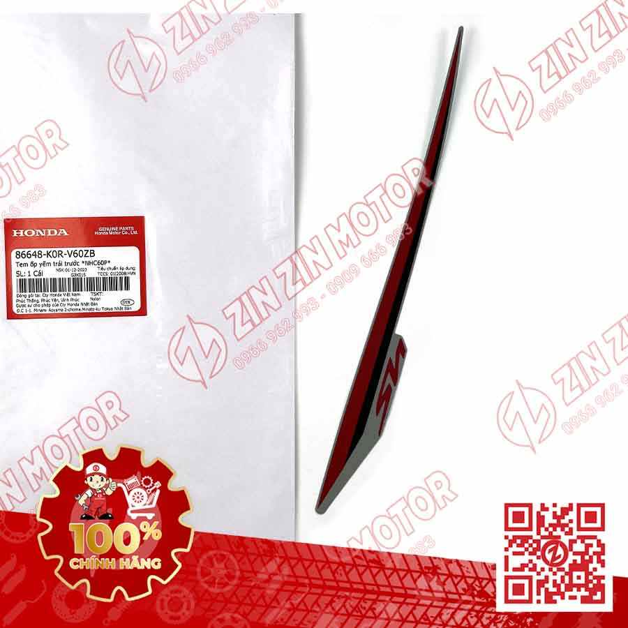 Tem Cánh Yếm, Bửng Trái SH 2024, SH 160i 2024, SH125i 2024 Đỏ Nền Xám 86648K0RV60ZB Chính Hãng