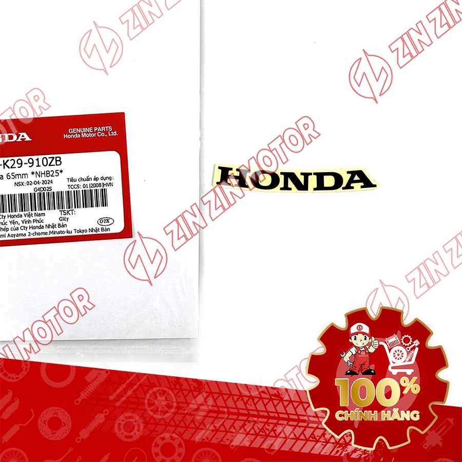 TEM CHỮ HONDA MẶT NẠ SH MODE 2020 2021 2022 2023 2024 65MM MÀU ĐEN 86101K29910ZB CHÍNH HÃNG
