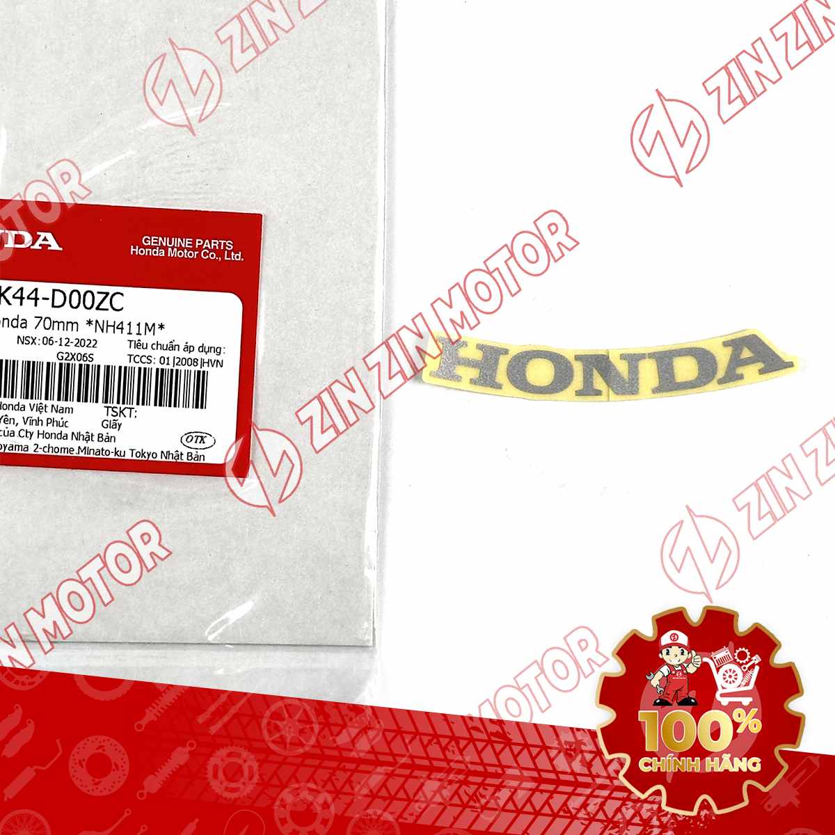 TEM MẶT NẠ VISION 2021 2022 2023 2024 2025 2026 CHỮ HONDA 70MM BẠC 86101K44D00ZC CHÍNH HÃNG