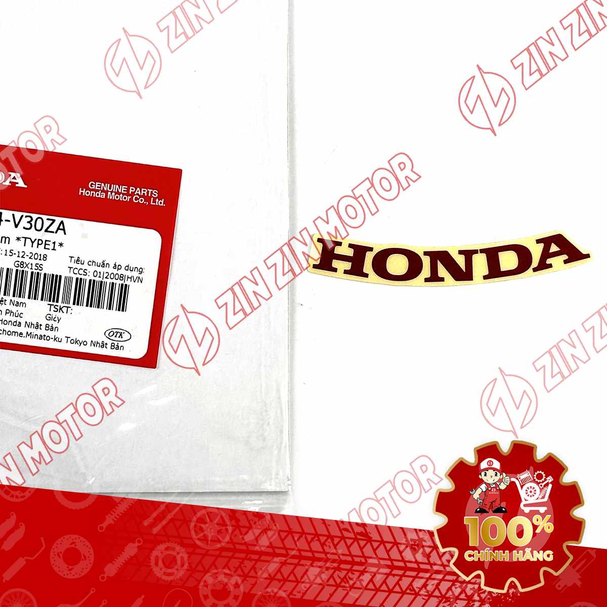 TEM MẶT NẠ VISION 2021 2022 2023 2024 2025 2026 CHỮ HONDA 70MM ĐỎ 86101K44V30ZA CHÍNH HÃNG