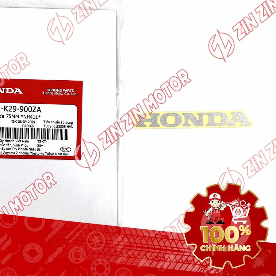 TEM CHỮ HONDA, TEM DÈ SAU SH MODE 2020 2021 2022 2023 2024 75MM  86102K29900ZA CHÍNH HÃNG