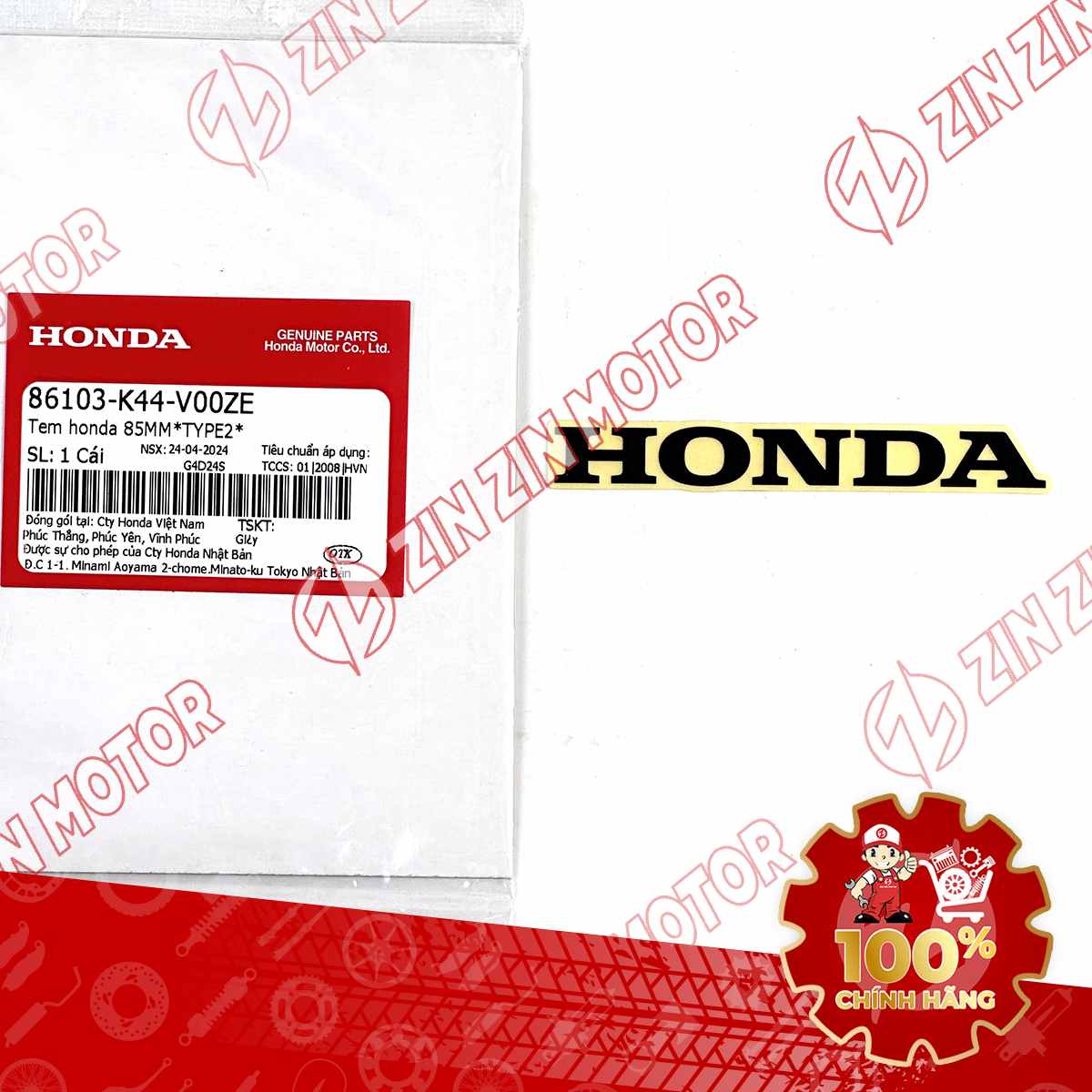 TEM CÁNH YẾM VISION 2014 2015 2016 2017 2018 2019 2020 CHỮ HONDA 85MM ĐEN 86103K44V00ZE CHÍNH HÃNG