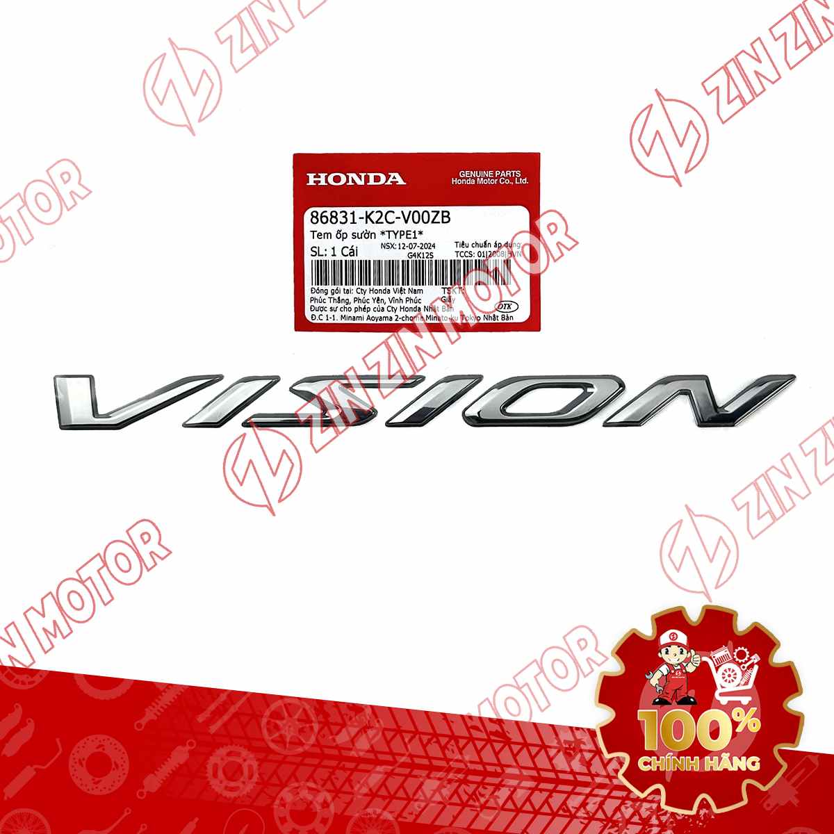 TEM CHỮ NỔI VISION 2021 2022 2023 2024 2025 2026 CHROME 86831K2CV00ZB CHÍNH HÃNG