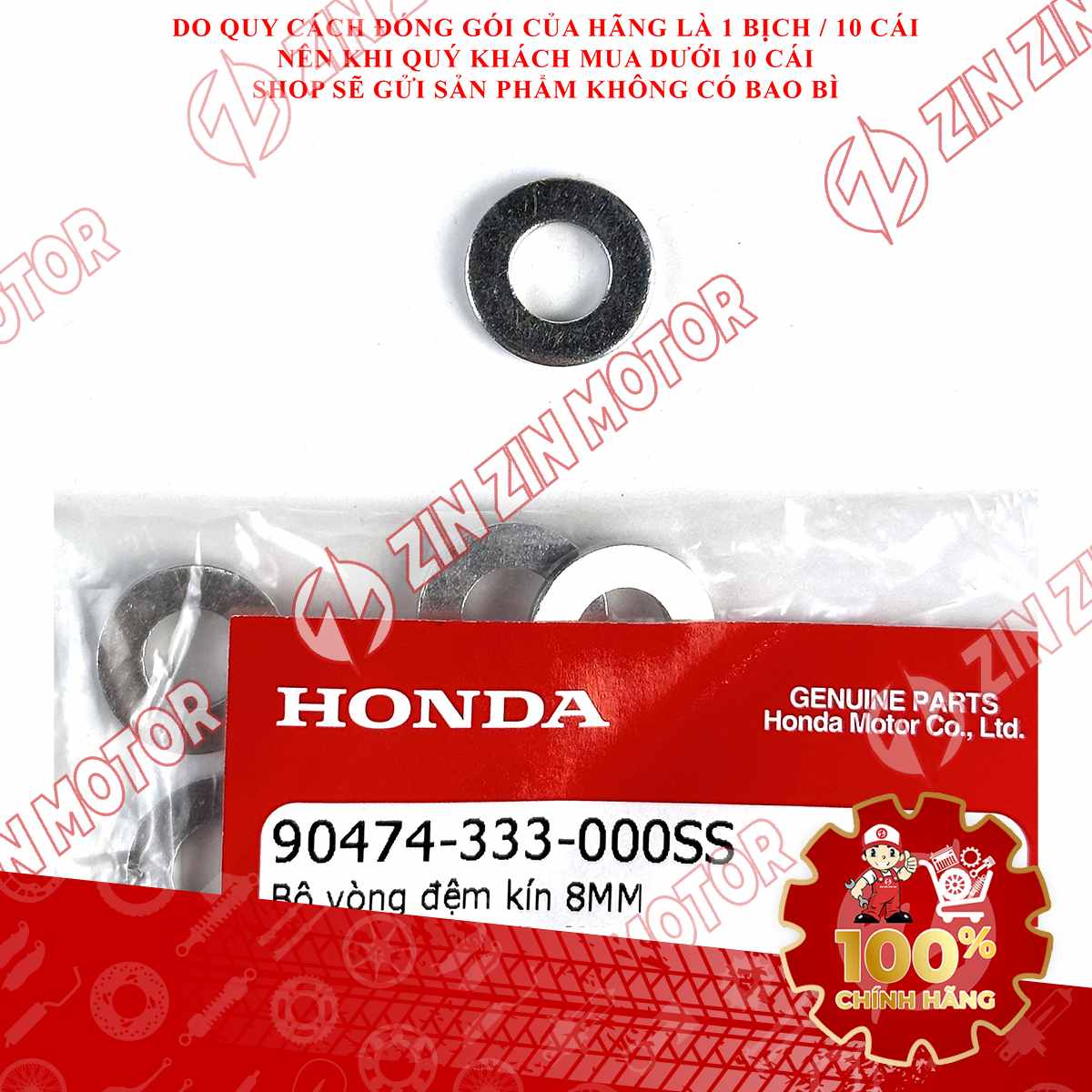 VÒNG ĐỆM 8MM, LÔNG ĐỀN ỐC XẢ NHỚT LÁP VISION 2021 2022 2023 2024 2026 LEAD 110, SH MODE 90474333000 CHÍNH HÃNG
