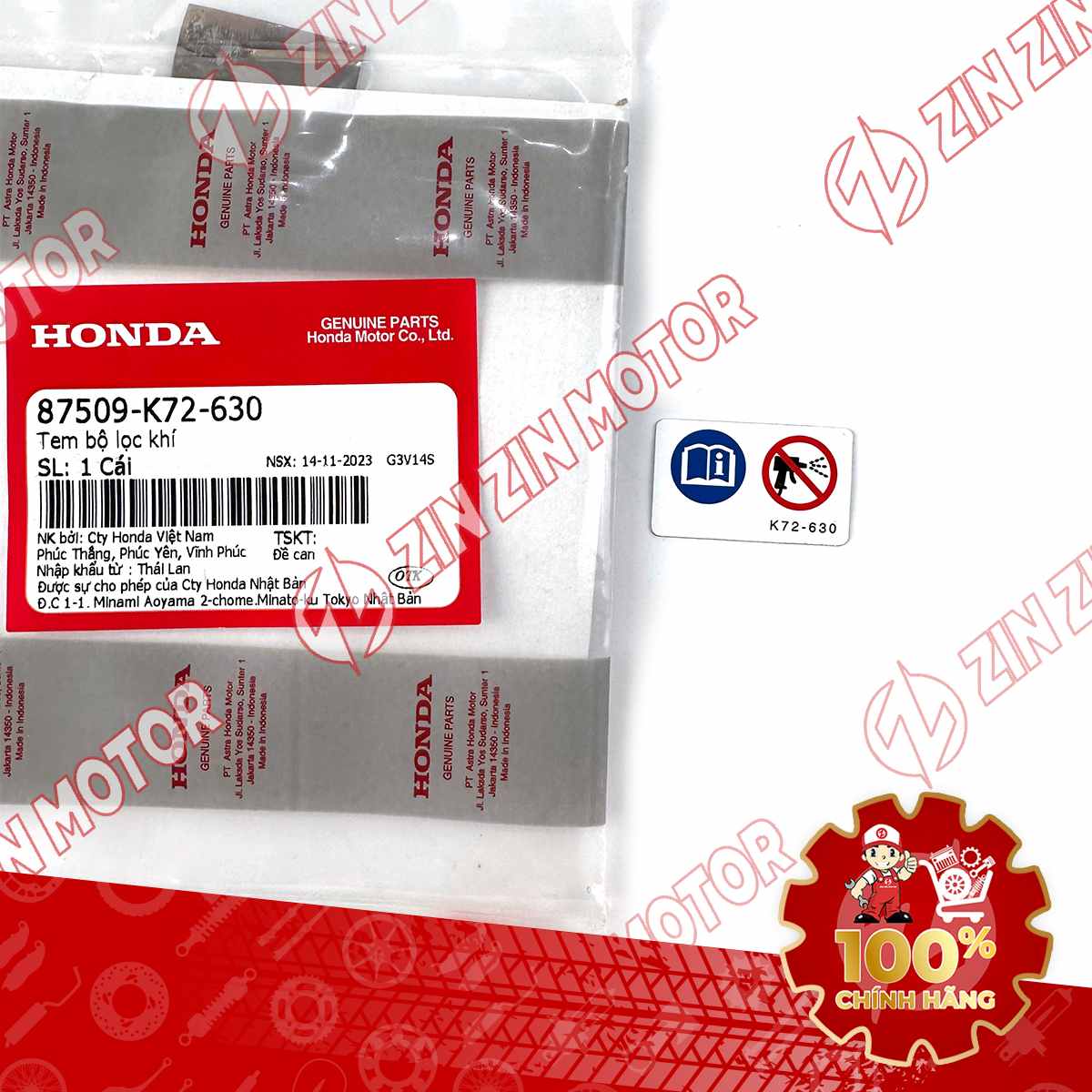 TEM BẦU LỌC GIÓ VARIO 125 87509K72630 CHÍNH HÃNG