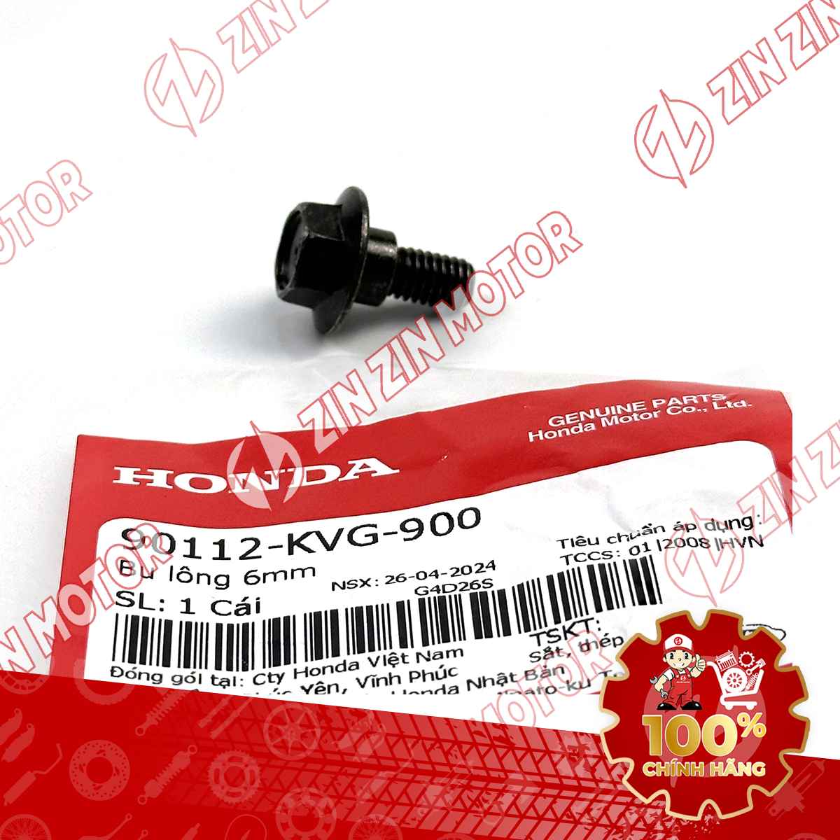 BU LÔNG 6MM DÙNG CHUNG NHIỀU DÒNG XE HONDA 90112KVG900 CHÍNH HÃNG