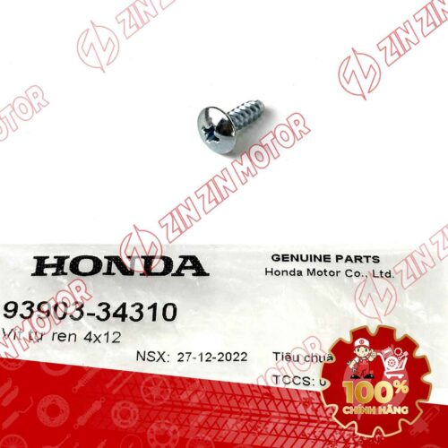 VÍT TỰ REN 4X12MM BẠC DÙNG CHUNG NHIỀU DÒNG XE HONDA 9390334310 CHÍNH HÃNG