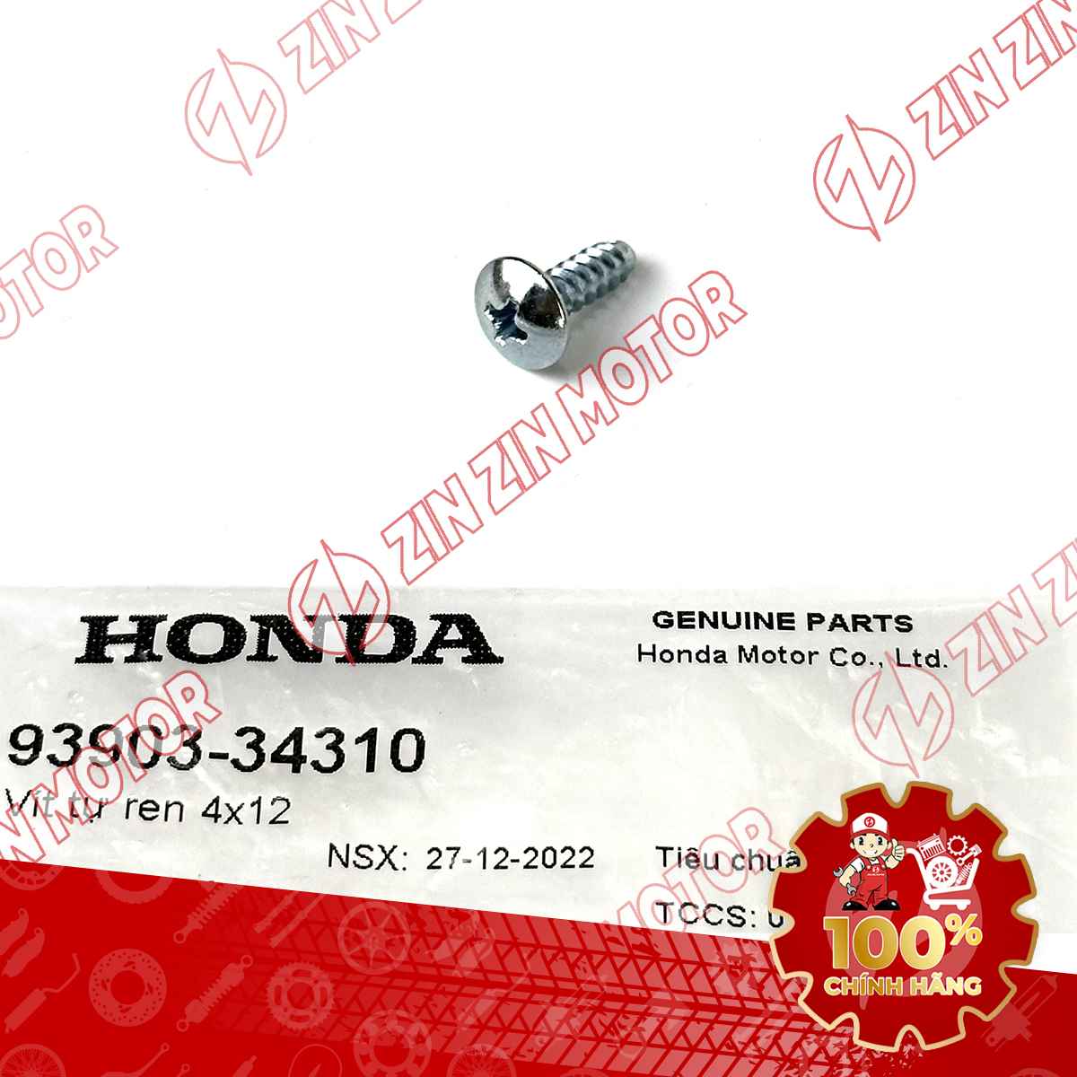 VÍT TỰ REN 4X12MM BẠC DÙNG CHUNG NHIỀU DÒNG XE HONDA 9390334310 CHÍNH HÃNG