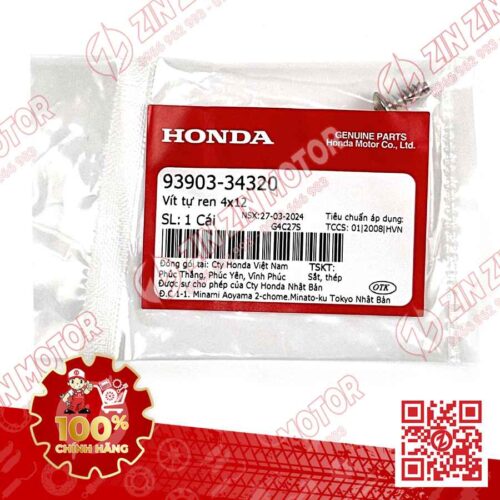 Alternative view of VÍT TỰ REN 4X12MM BẠC DÙNG CHUNG NHIỀU DÒNG XE HONDA 9390334320 CHÍNH HÃNG