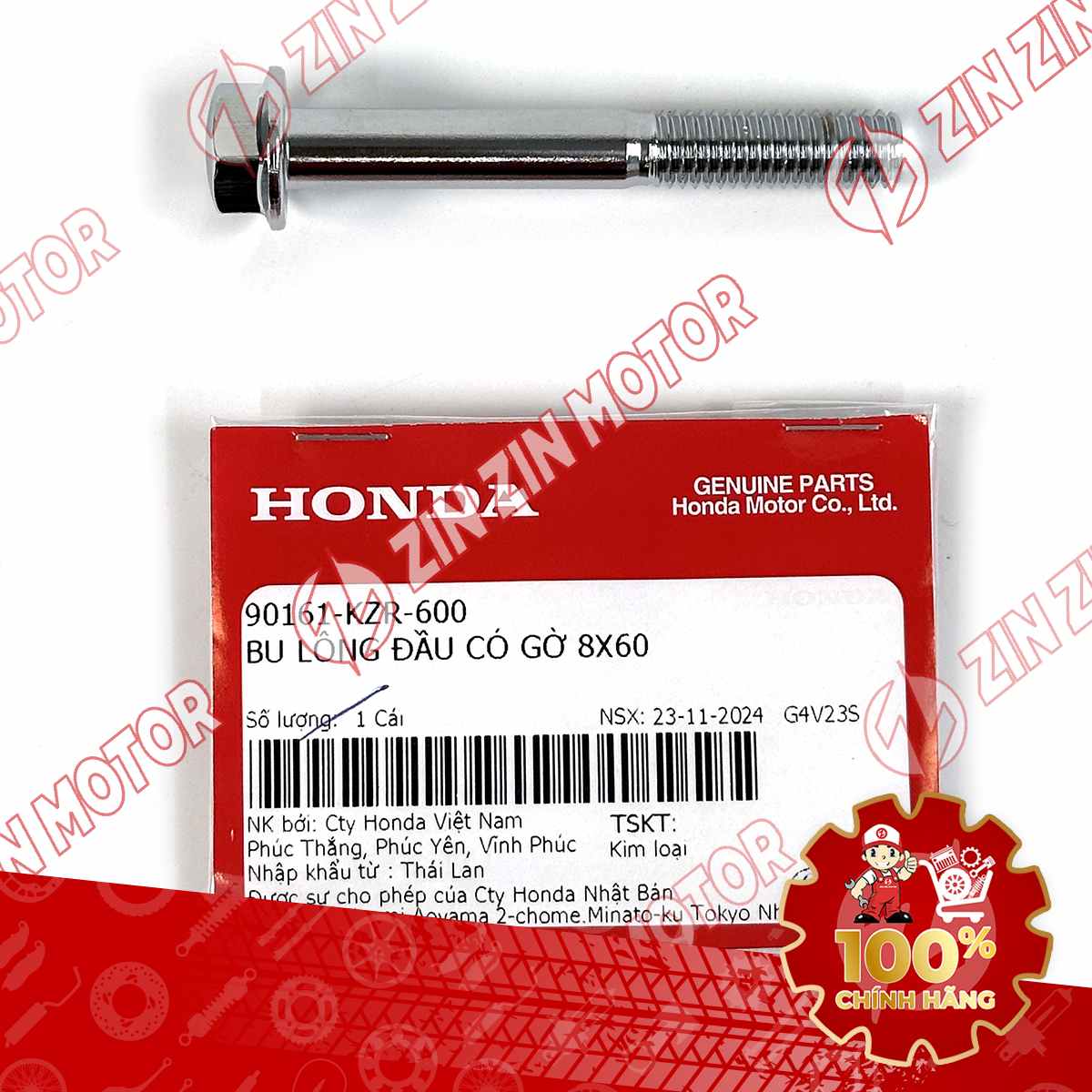 BU LÔNG 8X60MM DÙNG CHUNG NHIỀU LOẠI XE HONDA 90161KZR600 CHÍNH HÃNG