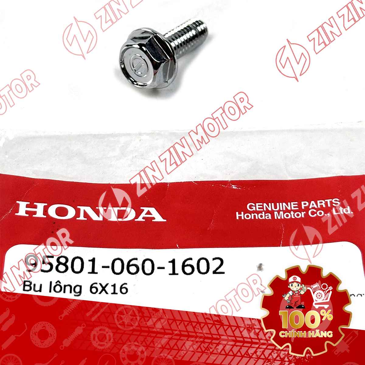 BU LÔNG MẶT BÍCH 6X16MM DÙNG CHUNG NHIỀU LOẠI XE HONDA 958010601602 CHÍNH HÃNG