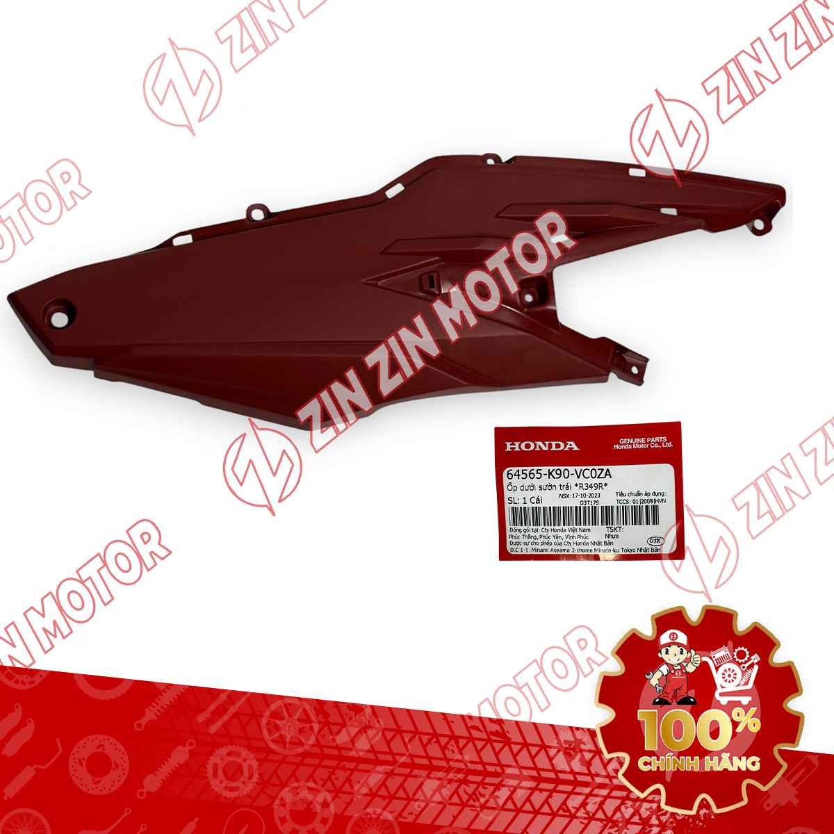 NHỰA NHÁM ỐP DƯỚI SƯỜN WAVE RSX 2019 2020 2021 2022 2023 MÀU ĐỎ BÊN TRÁI 64565K90VC0ZA CHÍNH HÃNG