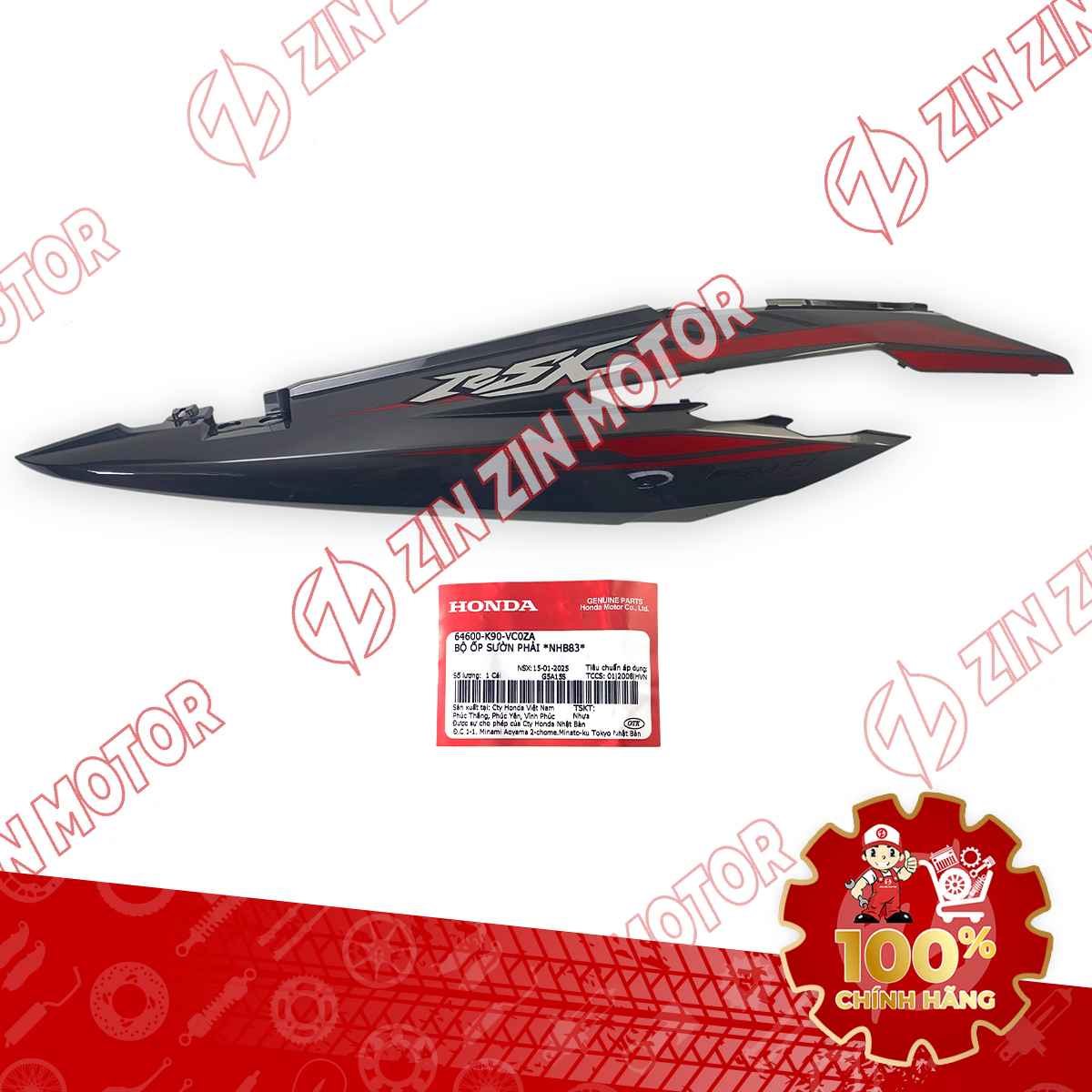 ỐP SƯỜN WAVE RSX 2019 2020 2021 2022 2023 XÁM ĐEN 2019 BÁNH CĂM BÊN PHẢI 64600K90VC0ZA CHÍNH HÃNG