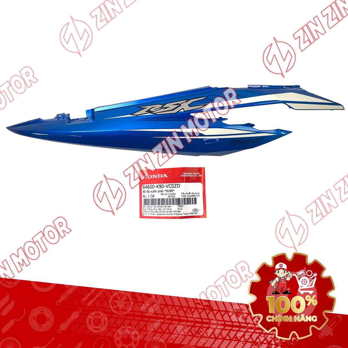 ỐP SƯỜN WAVE RSX 2019 2020 2021 2022 2023 XANH 2019 BÁNH CĂM BÊN PHẢI 64600K90VC0ZD CHÍNH HÃNG