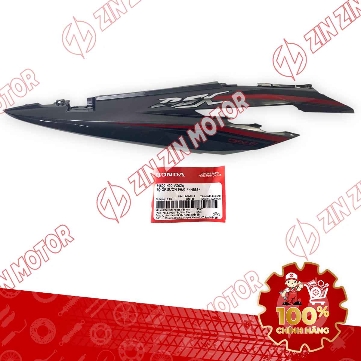 ỐP SƯỜN WAVE RSX 2019 2020 2021 2022 2023 XÁM ĐEN 2021 BÁNH CĂM BÊN PHẢI 64600K90VG0ZA CHÍNH HÃNG
