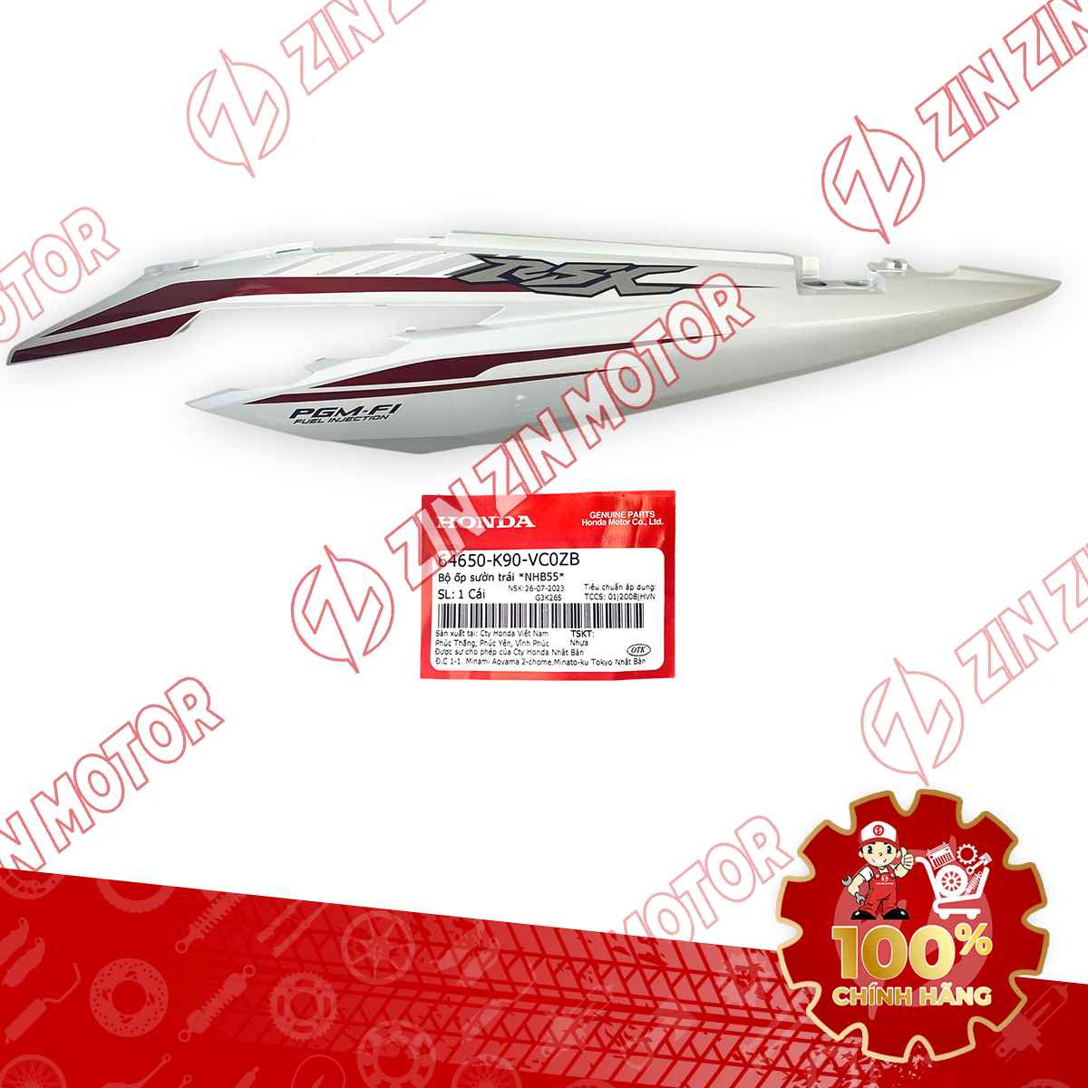 ỐP SƯỜN WAVE RSX 2019 2020 2021 2022 2023 TRẮNG 2019 BÁNH CĂM BÊN TRÁI 64650K90VC0ZB CHÍNH HÃNG