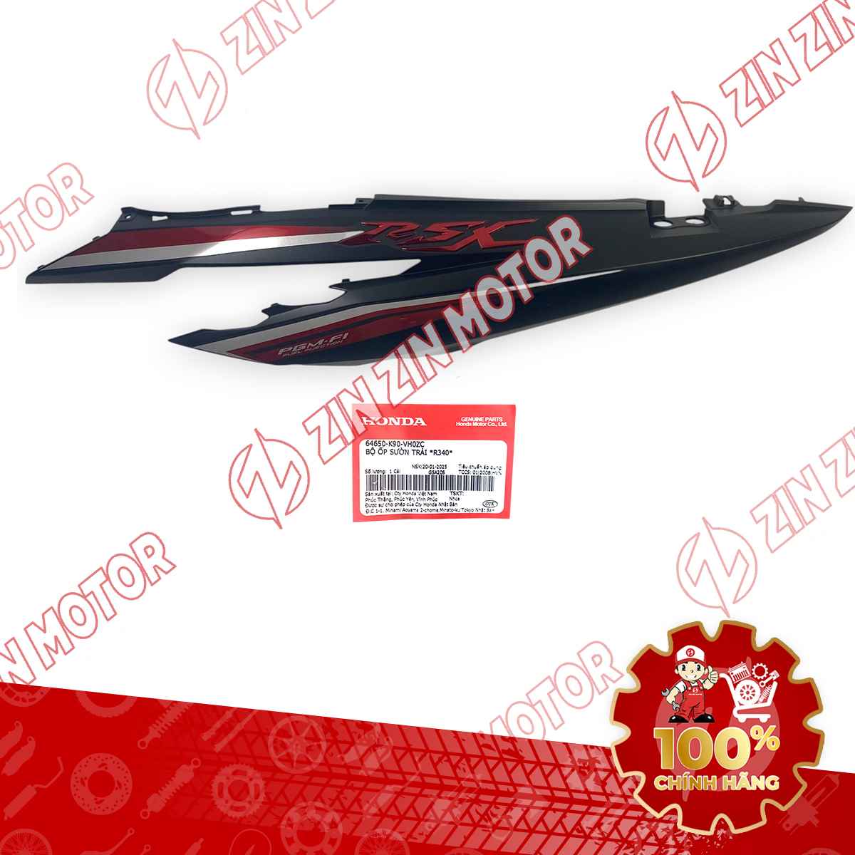 ỐP SƯỜN WAVE RSX 2019 2020 2021 2022 2023 ĐEN ĐỎ 2021 BÁNH MÂM BÊN TRÁI 64650K90VH0ZC CHÍNH HÃNG