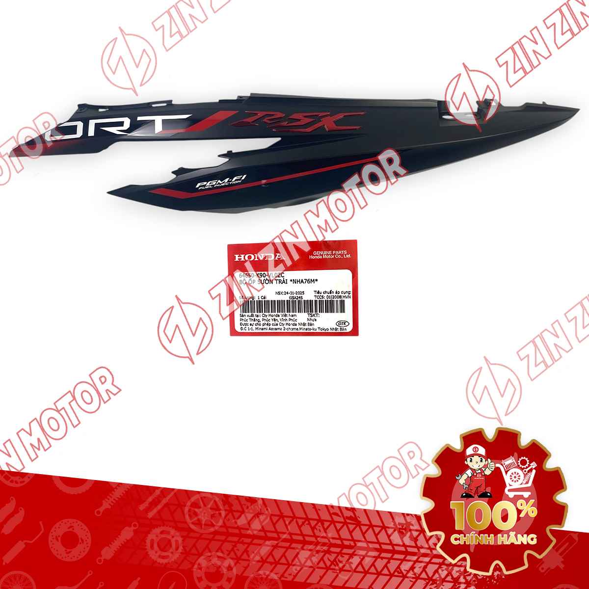 ỐP SƯỜN WAVE RSX 2019 2020 2021 2022 2023 ĐEN ĐỎ 2023 BÁNH MÂM BÊN TRÁI 64650K90VL0ZC CHÍNH HÃNG