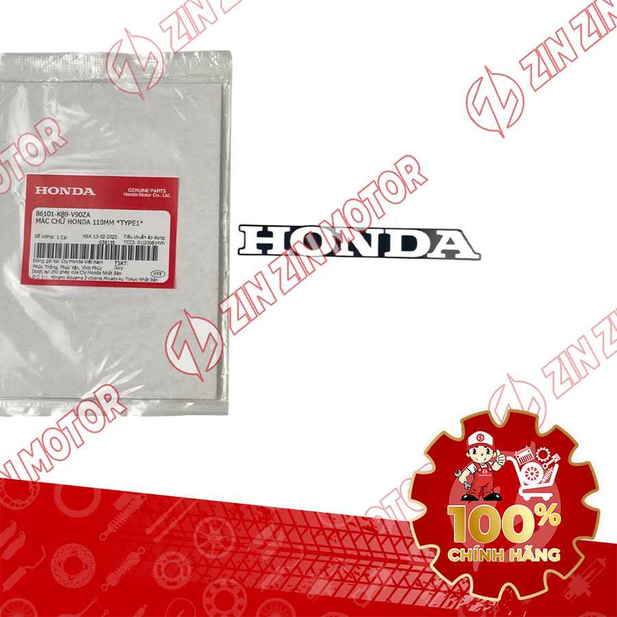 TEM CHỮ HONDA DÁN CÁNH YẾM TRONG WAVE ALPHA 2024 2025 110MM CHỮ TRẮNG NỀN ĐEN 86101K89V90ZA CHÍNH HÃNG
