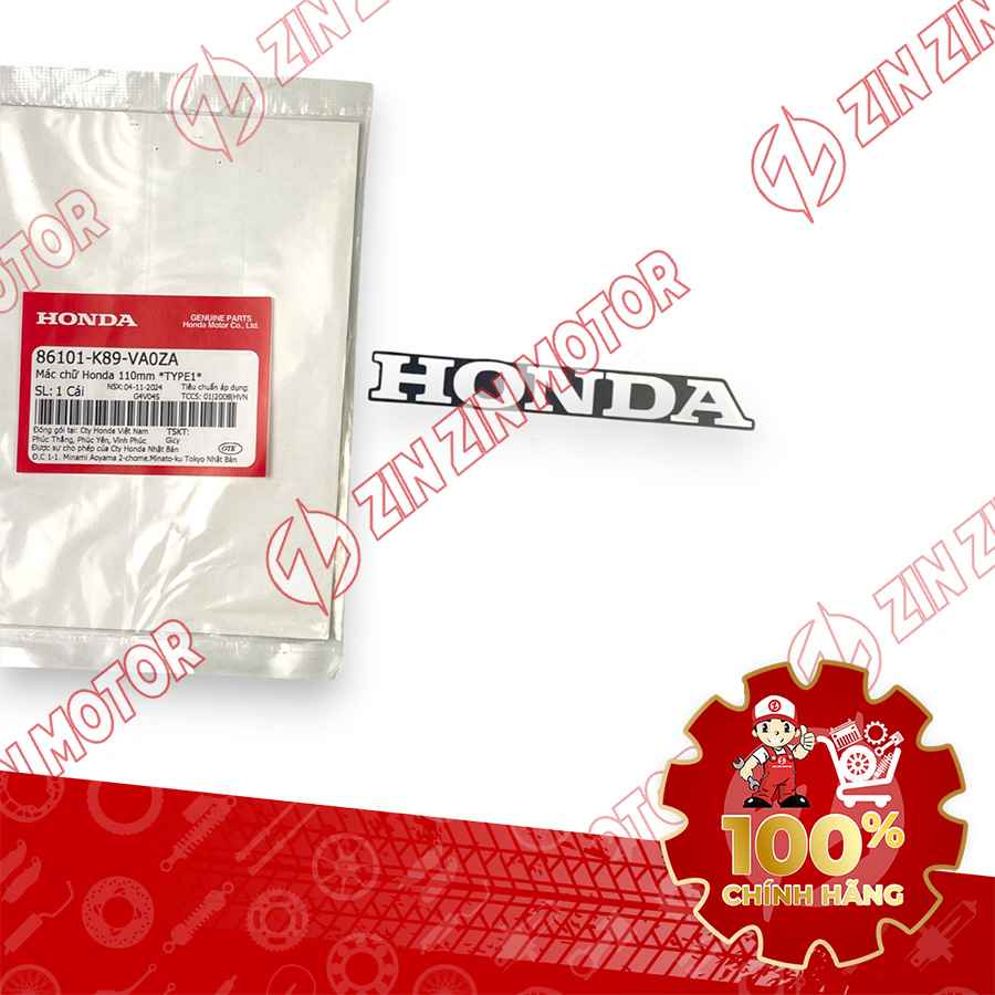 TEM CHỮ HONDA DÁN CÁNH YẾM TRONG WAVE ALPHA 2024 2025 110MM CHỮ BẠC NỀN ĐEN 86101K89VA0ZA CHÍNH HÃNG