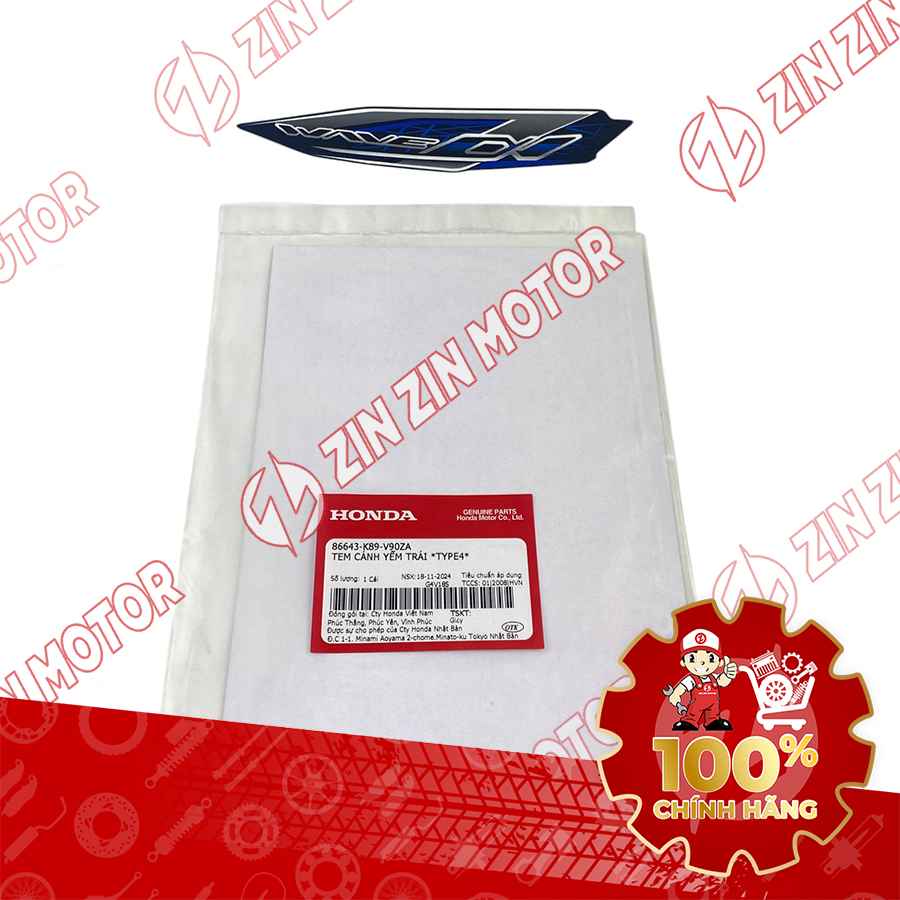 TEM CÁNH YẾM TRÁI WAVE ALPHA 2024 205 XE XANH ĐẬM 2024 86643K89V90ZA CHÍNH HÃNG