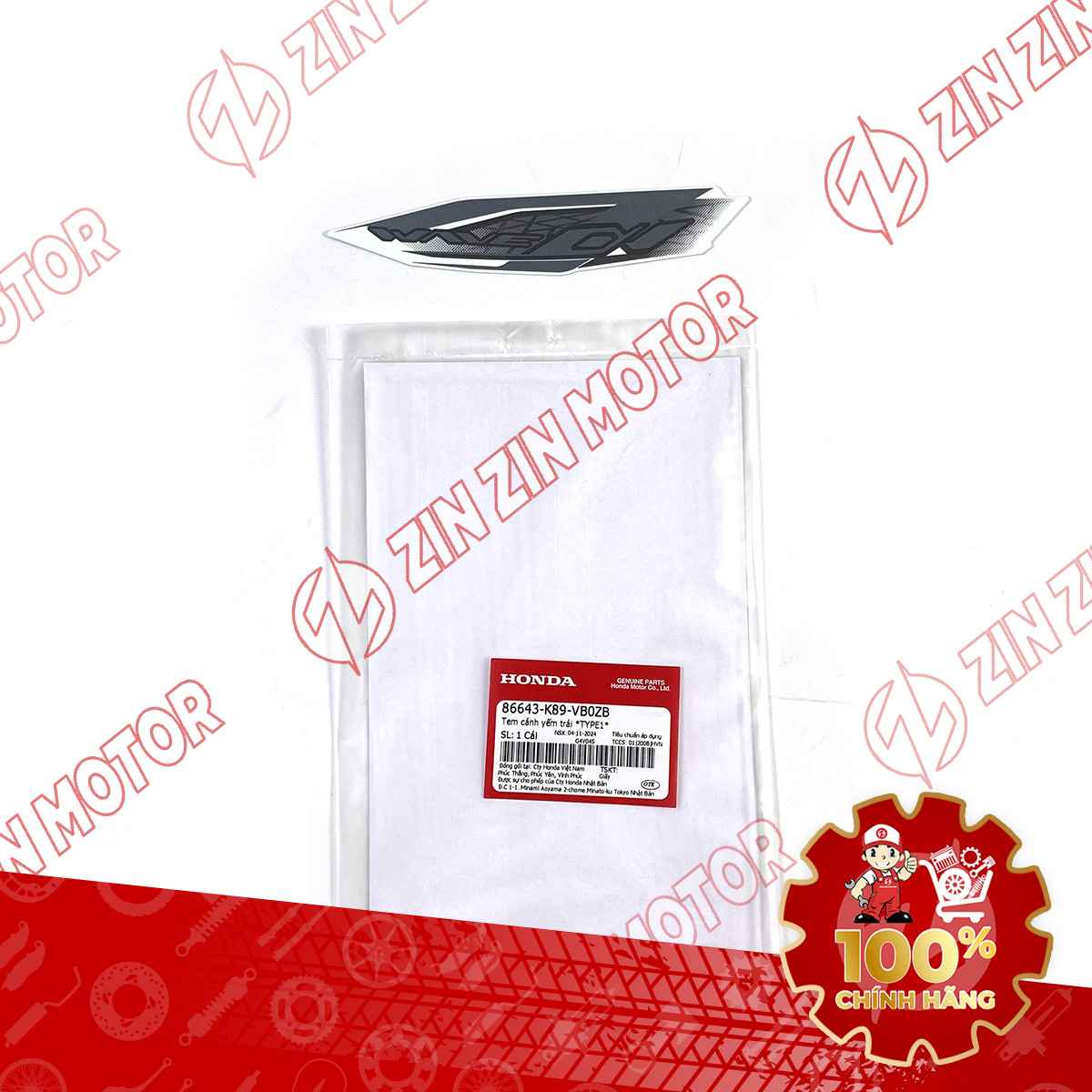 TEM CÁNH YẾM TRÁI WAVE ALPHA 2024 205 XE XÁM TRẮNG 2024 86643K89VB0ZB CHÍNH HÃNG