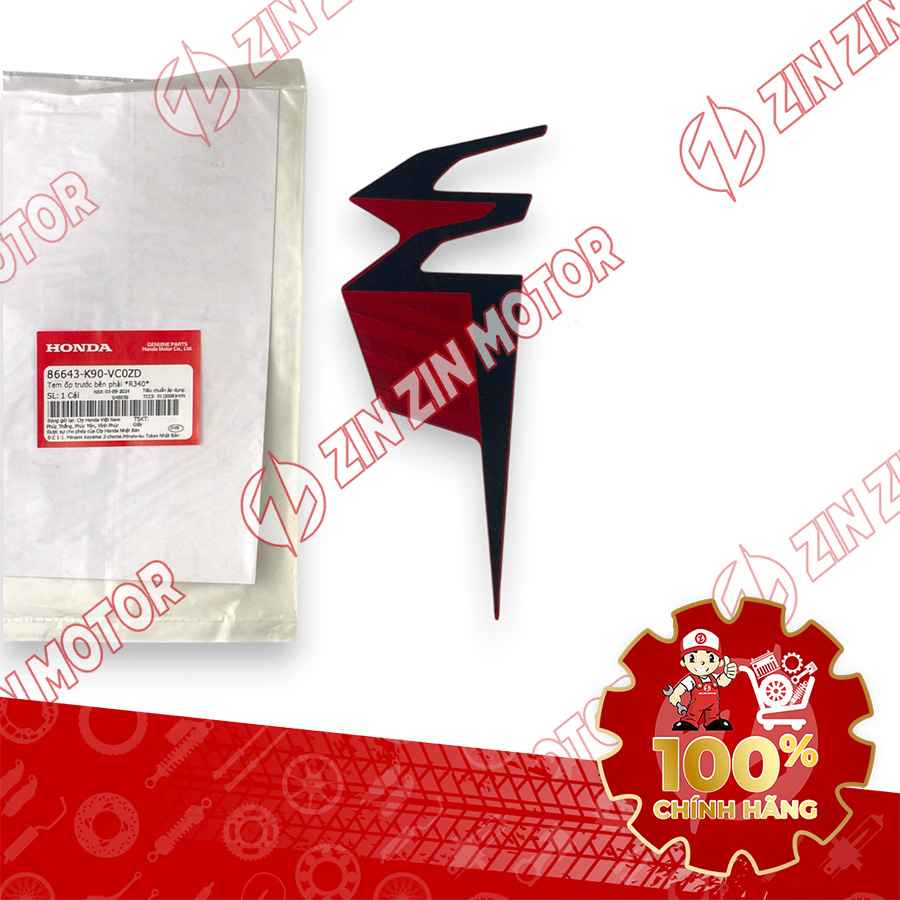 TEM ỐP TRƯỚC WAVE RSX 2019 2020 PHIÊN BẢN BÁNH MÂM PHANH ĐĨA XE ĐỎ ĐEN BÊN PHẢI 86643K90VC0ZD CHÍNH HÃNG