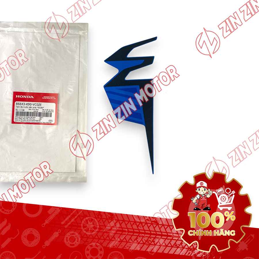 TEM ỐP TRƯỚC WAVE RSX 2019 2020 PHIÊN BẢN BÁNH MÂM PHANH ĐĨA XE XANH ĐEN BÊN PHẢI 86643K90VC0ZE CHÍNH HÃNG