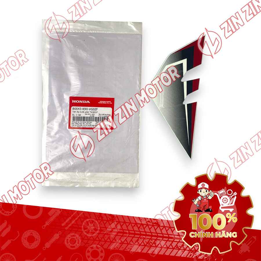 TEM ỐP TRƯỚC WAVE RSX 2021 2022 PHIÊN BẢN BÁNH CĂM PHANH CƠ/ĐĨA XE TRẮNG ĐEN BÊN PHẢI 86643K90VG0ZF CHÍNH HÃNG