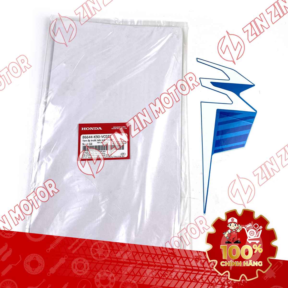 TEM ỐP TRƯỚC WAVE RSX 2019 2020 PHIÊN BẢN BÁNH CĂM PHANH CƠ/ĐĨA XE XANH BÊN TRÁI 86644K90VC0ZJ CHÍNH HÃNG