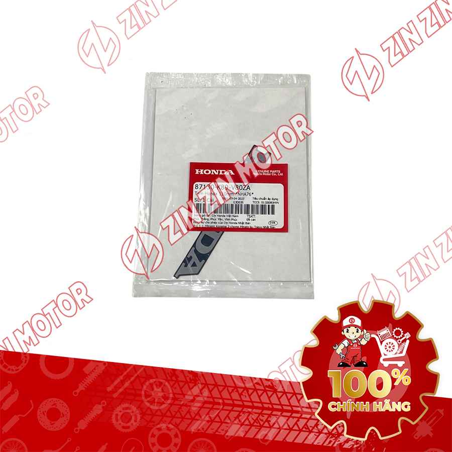TEM HONDA DÁN ỐP YẾM TRONG WAVE ALPHA 2017 2018 2019 2020 2021 2022 2023 110MM MÀU BẠC NỀN ĐEN 87130K89V80ZA CHÍNH HÃNG