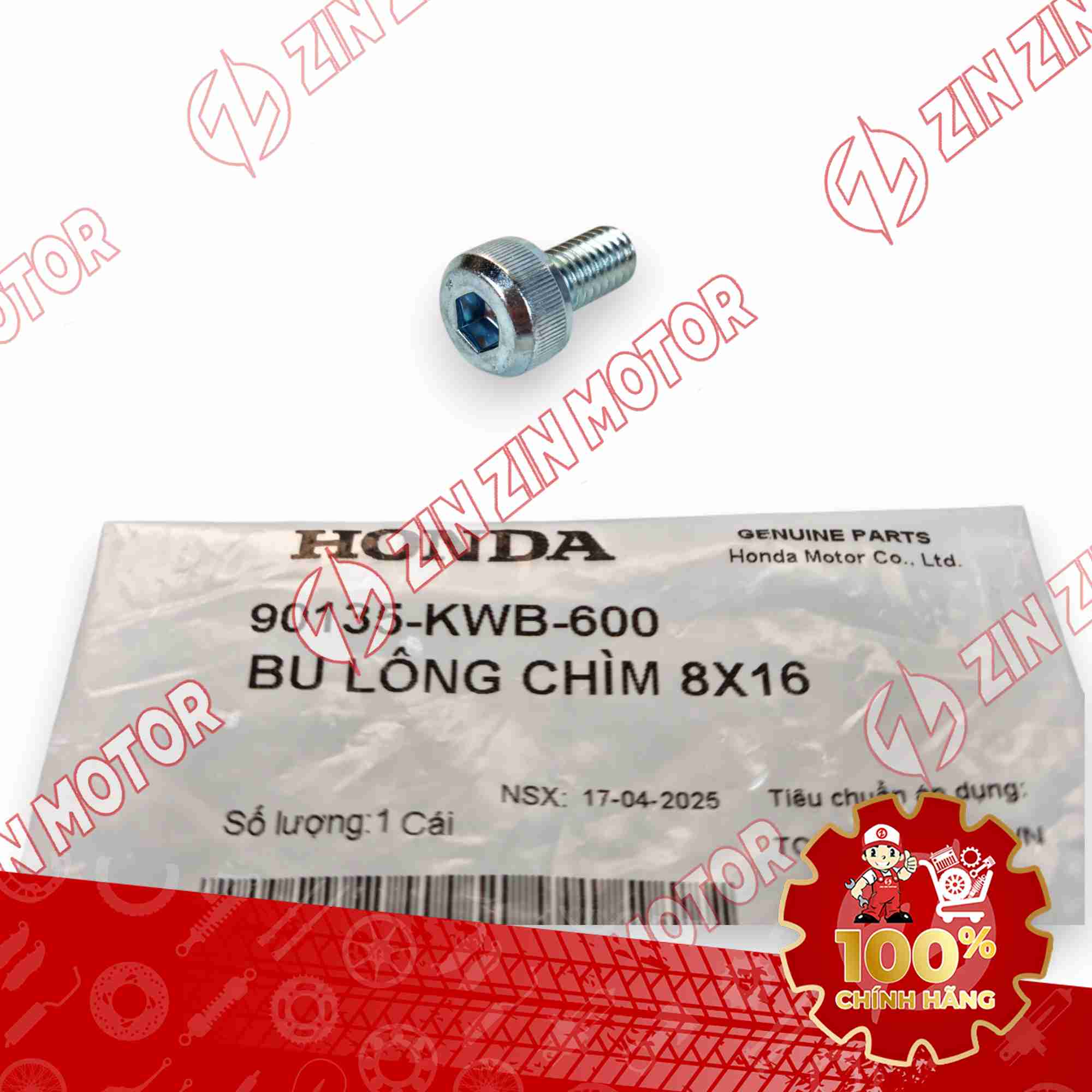 ỐC, BU LÔNG CHÌM 8X16 BẮT PÁT GÁC CHÂN SAU WAVE ALPHA 2017 - 2023 2024 - 2025, WAVE BLADE 110 90135KWB600 CHÍNH HÃNG