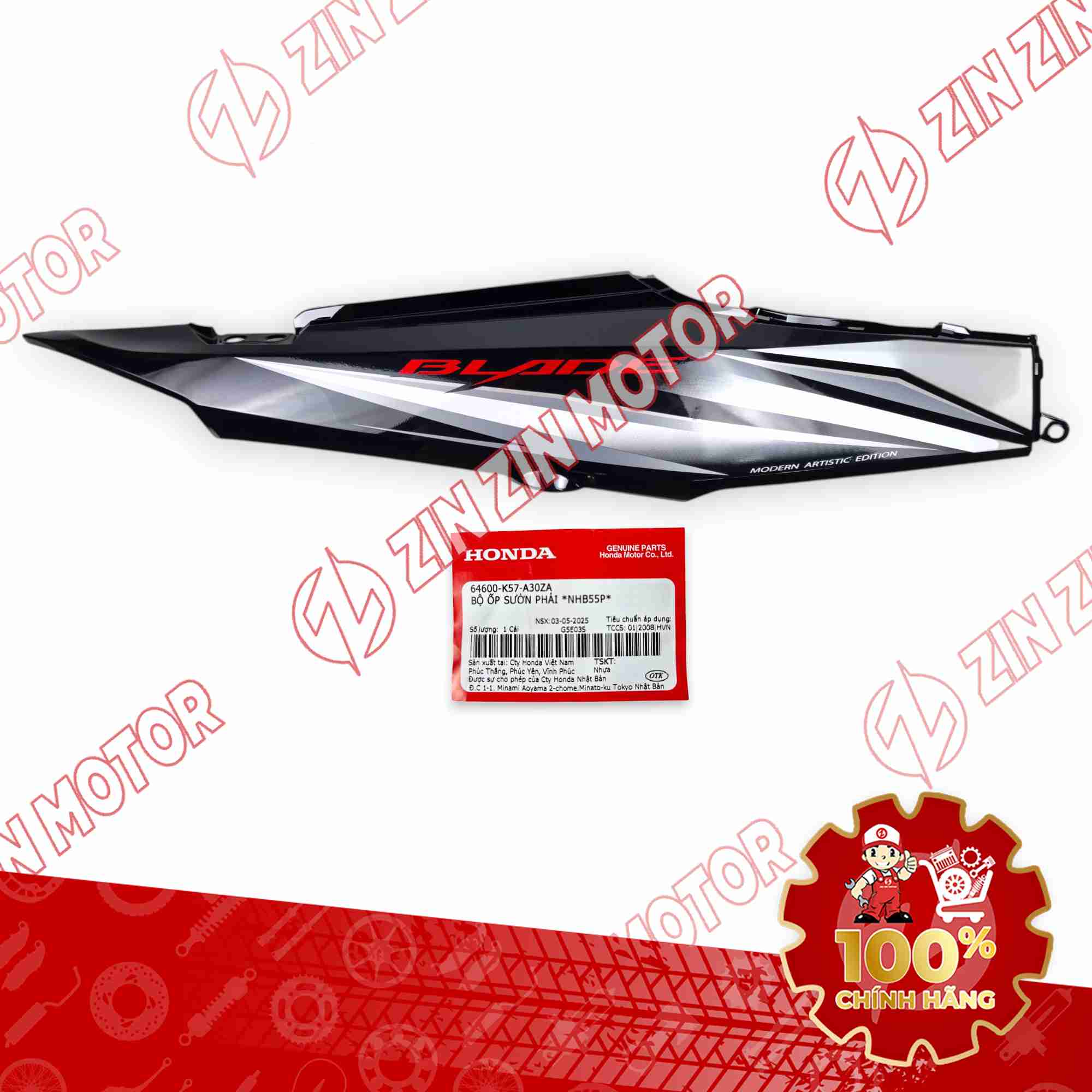 ỐP SƯỜN WAVE BLADE 110 TRẮNG ĐEN 2018 BẢN TIÊU CHUẨN BÊN PHẢI 64600K57A30ZA CHÍNH HÃNG