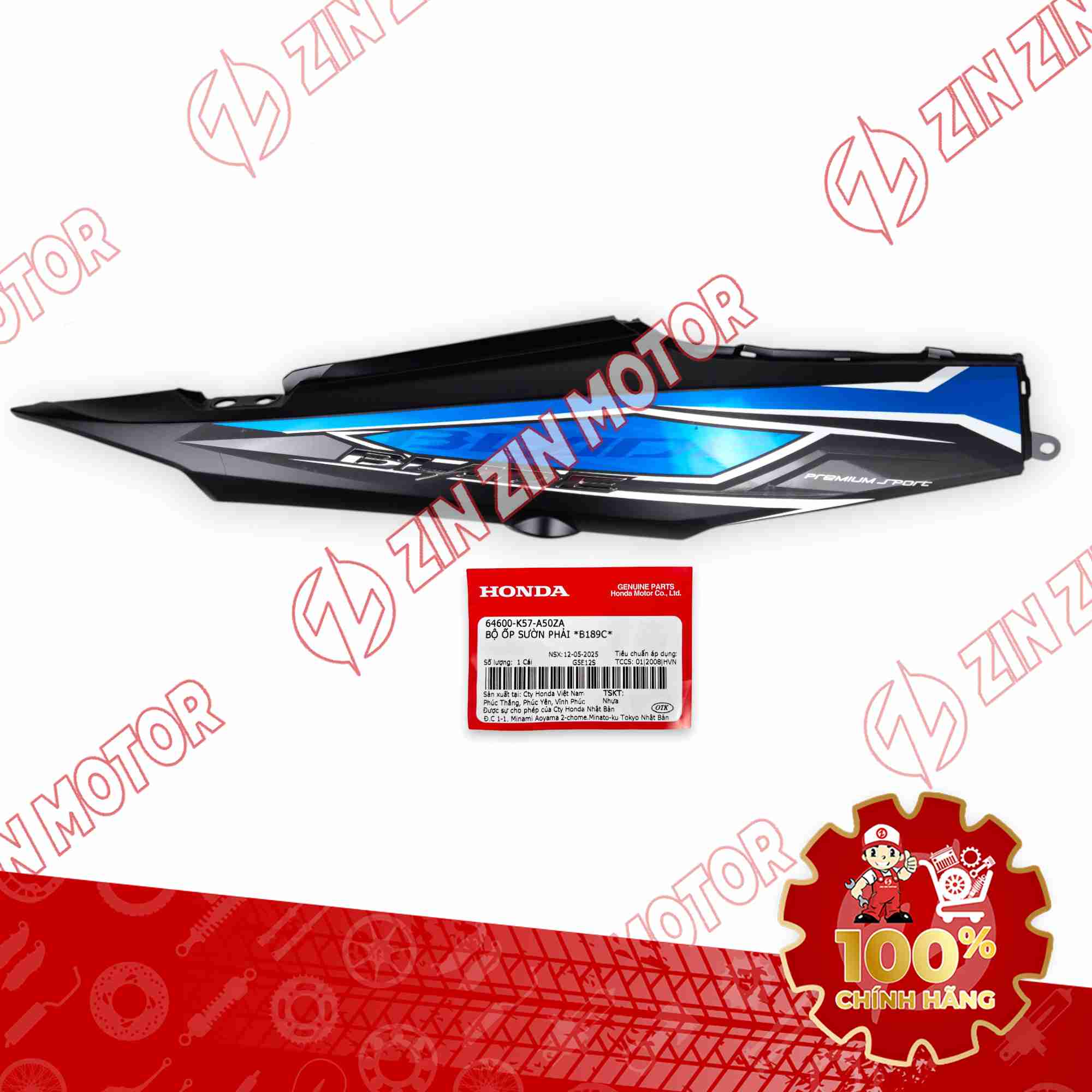 ỐP SƯỜN WAVE BLADE 110 ĐEN XANH 2018 BẢN THỂ THAO BÊN PHẢI 64600K57A50ZA CHÍNH HÃNG