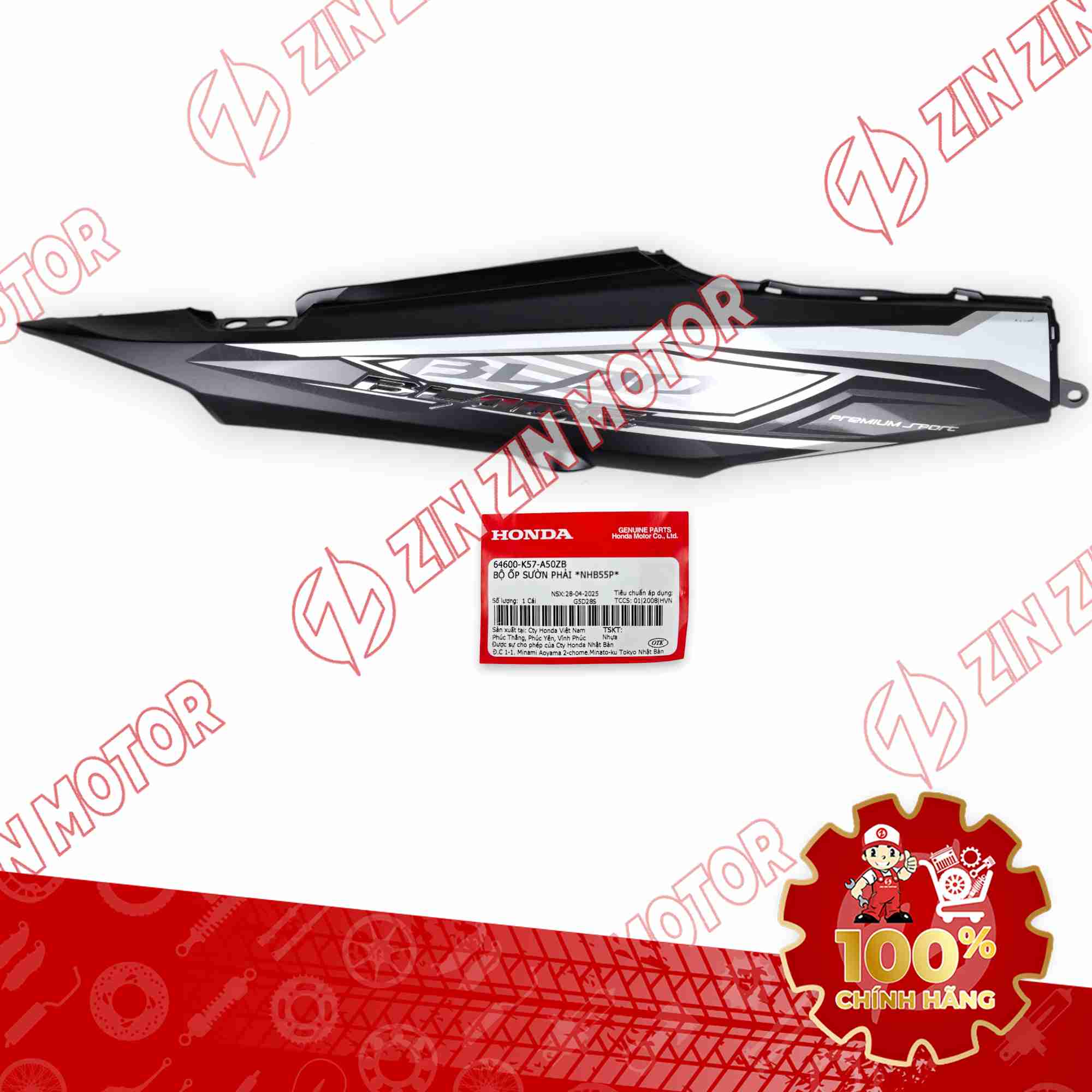 ỐP SƯỜN WAVE BLADE 110 ĐEN TRẮNG 2018 BẢN THỂ THAO BÊN PHẢI 64600K57A50ZB CHÍNH HÃNG